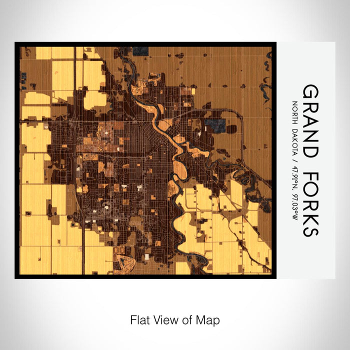 Rendered View of Grand Forks North Dakota Map on 20oz Stainless Steel Insulated Bottle with Bamboo Top with printed ember style map