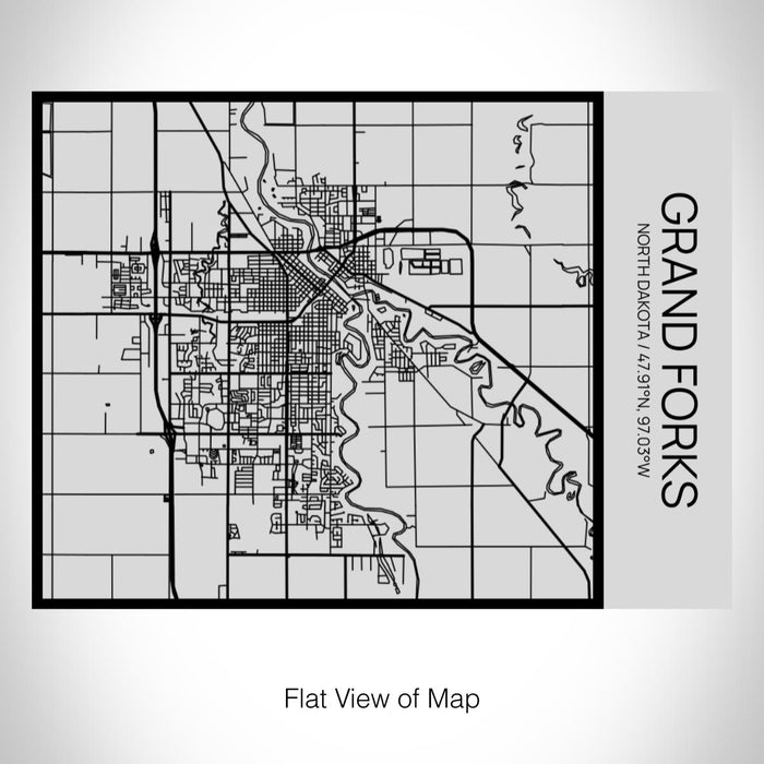 Rendered View of Grand Forks North Dakota Map on 20oz Stainless Steel Insulated Bottle with Bamboo Top with printed Tactile Lines Map in Black