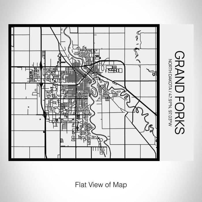 Rendered View of Grand Forks North Dakota Map on 20oz Stainless Steel Insulated Bottle with Bamboo Top in Matte White with printed Tactile Lines Map in Black
