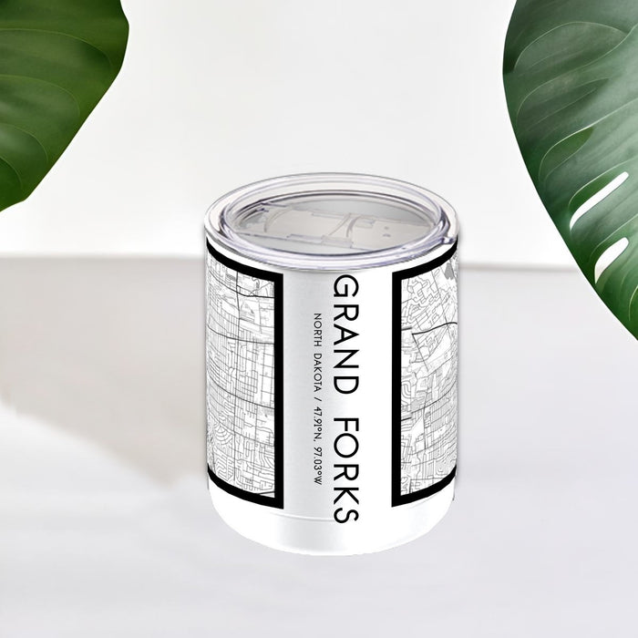 Grand Forks North Dakota Custom City Map Inscription Coordinates on 10oz Stainless Steel Insulated Cup in Classic with Sliding Lid