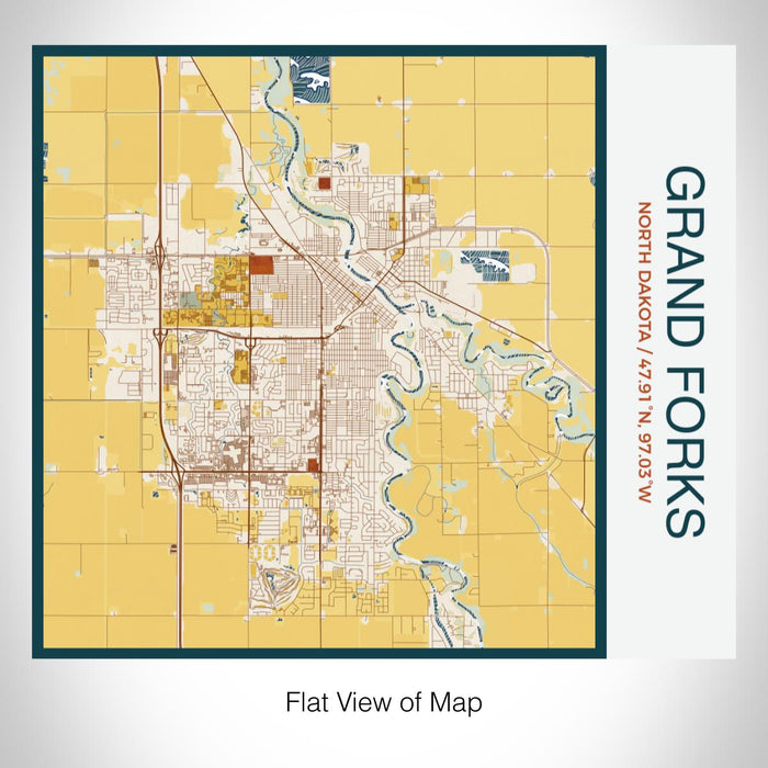 Rendered View of Grand Forks North Dakota Map on 17oz Stainless Steel Insulated Tumbler in Woodblock Map Style