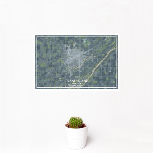 12x18 Grand Island Nebraska Map Print Landscape Orientation in Afternoon Style With Small Cactus Plant in White Planter