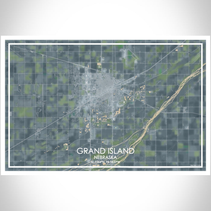 Grand Island Nebraska Map Print Landscape Orientation in Afternoon Style With Shaded Background