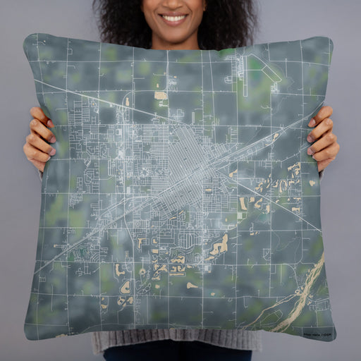 Person holding 22x22 Custom Grand Island Nebraska Map Throw Pillow in Afternoon