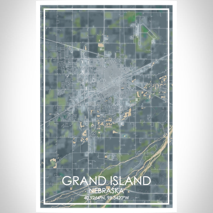 Grand Island Nebraska Map Print Portrait Orientation in Afternoon Style With Shaded Background