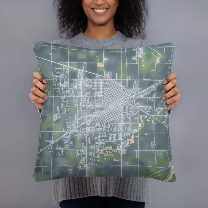 Person holding 18x18 Custom Grand Island Nebraska Map Throw Pillow in Afternoon