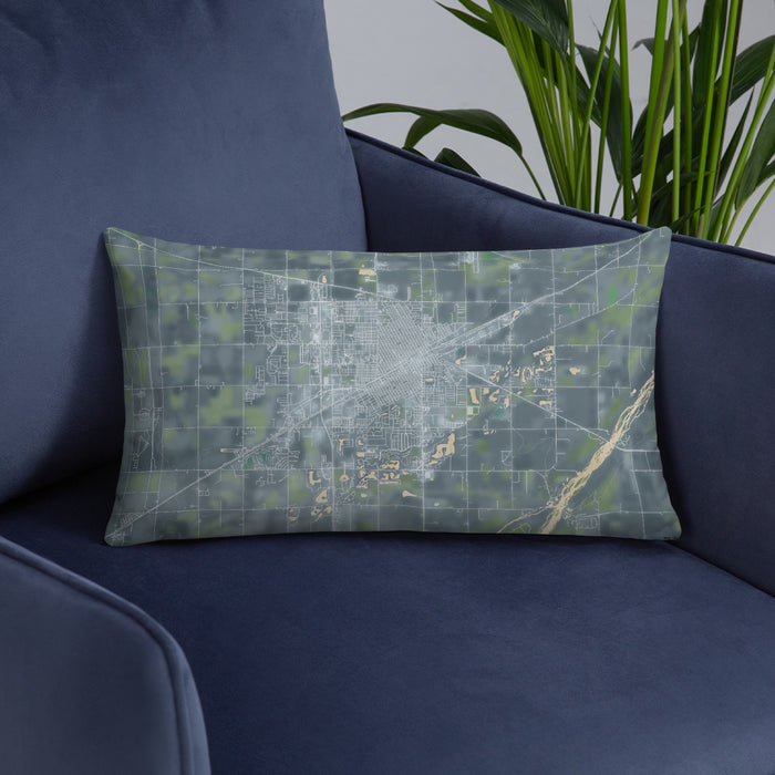 Custom Grand Island Nebraska Map Throw Pillow in Afternoon on Blue Colored Chair