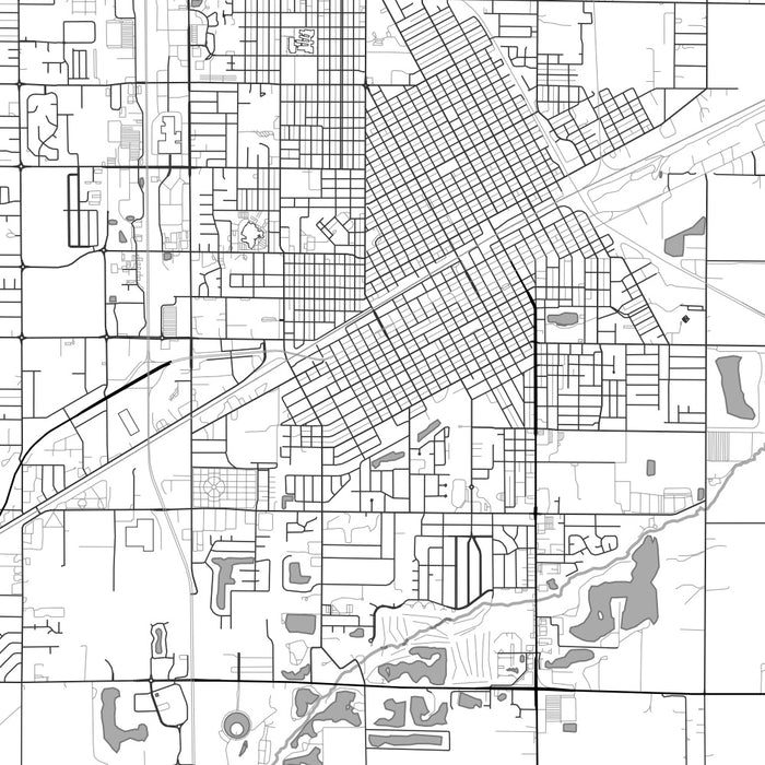 Grand Island Nebraska Map Print in Classic Style Zoomed In Close Up Showing Details