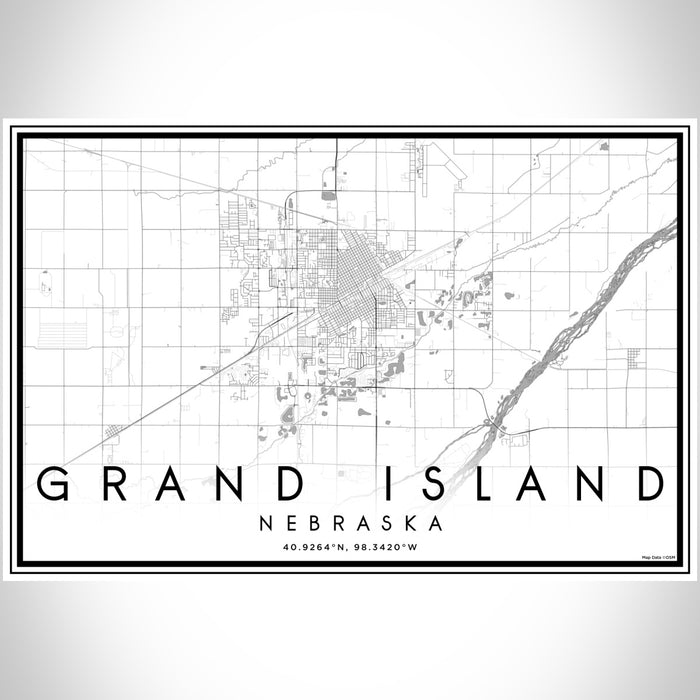Grand Island Nebraska Map Print Landscape Orientation in Classic Style With Shaded Background