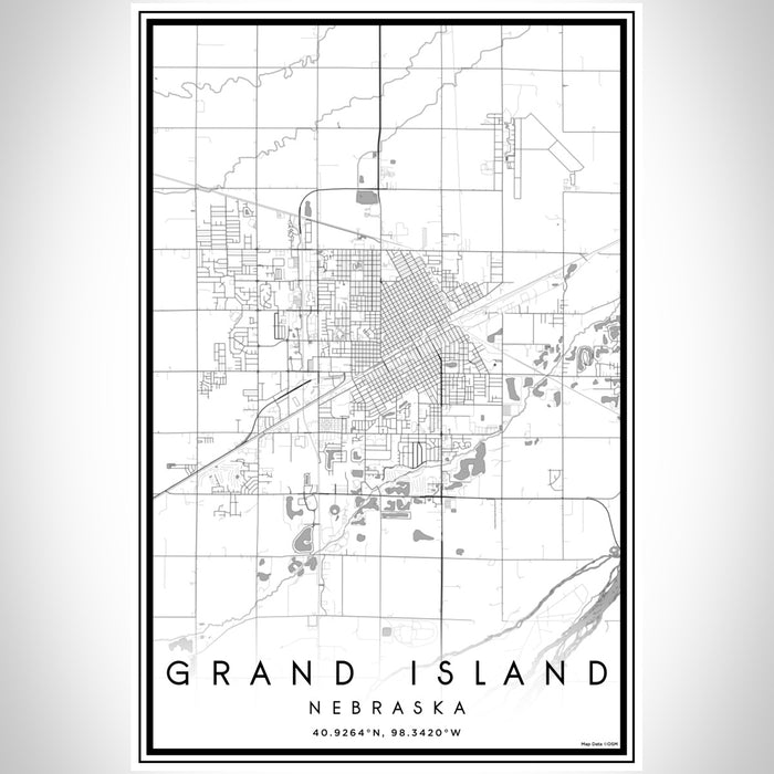 Grand Island Nebraska Map Print Portrait Orientation in Classic Style With Shaded Background
