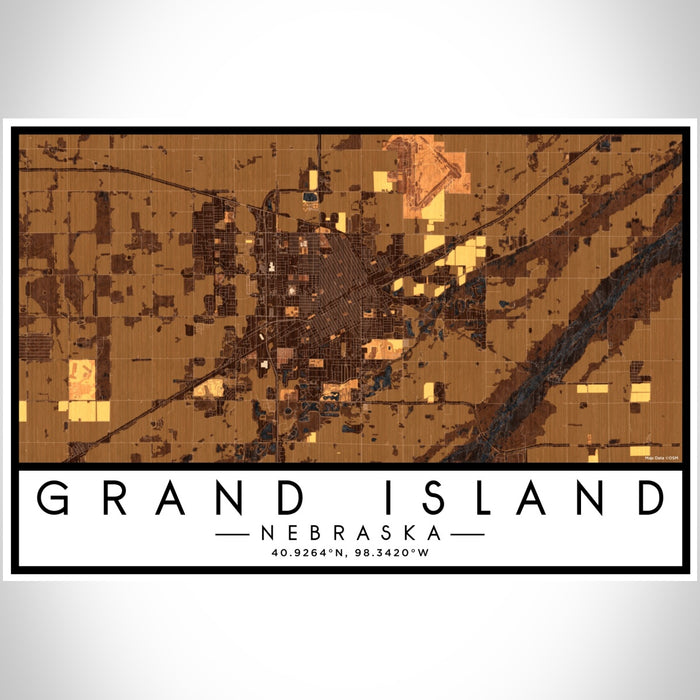 Grand Island Nebraska Map Print Landscape Orientation in Ember Style With Shaded Background