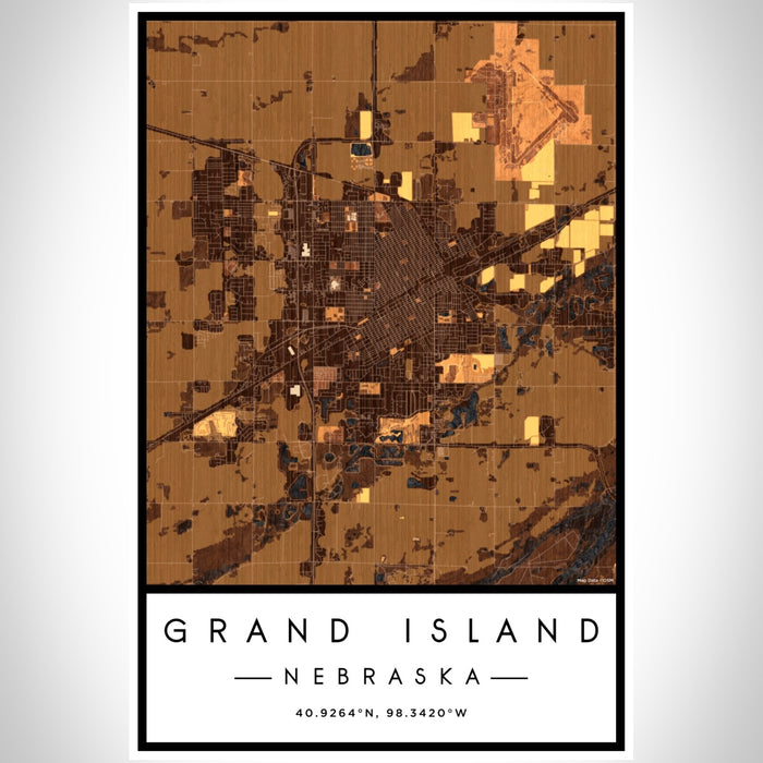Grand Island Nebraska Map Print Portrait Orientation in Ember Style With Shaded Background