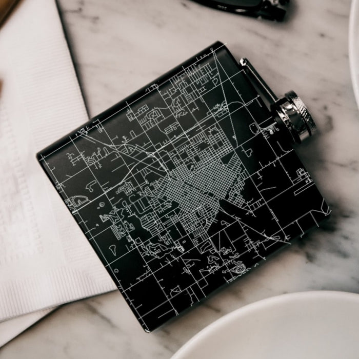 Grand Island Nebraska Custom Engraved City Map Inscription Coordinates on 6oz Stainless Steel Flask in Black