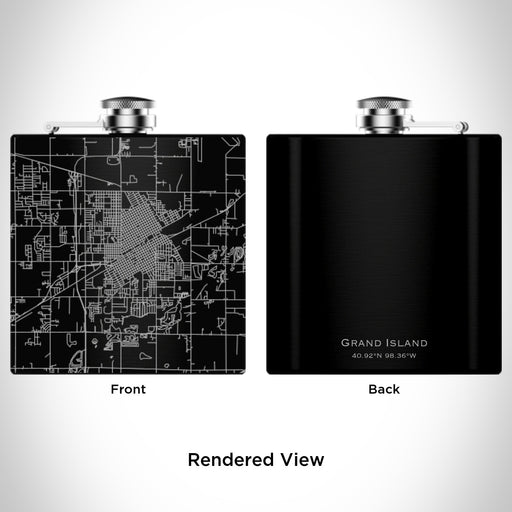 Rendered View of Grand Island Nebraska Map Engraving on 6oz Stainless Steel Flask in Black