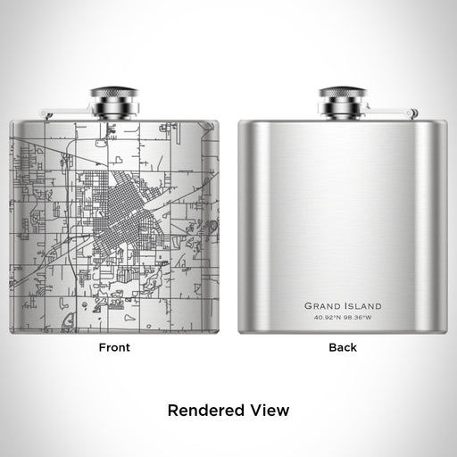 Rendered View of Grand Island Nebraska Map Engraving on 6oz Stainless Steel Flask