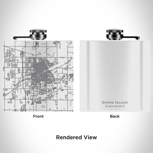 Rendered View of Grand Island Nebraska Map Engraving on 6oz Stainless Steel Flask in White