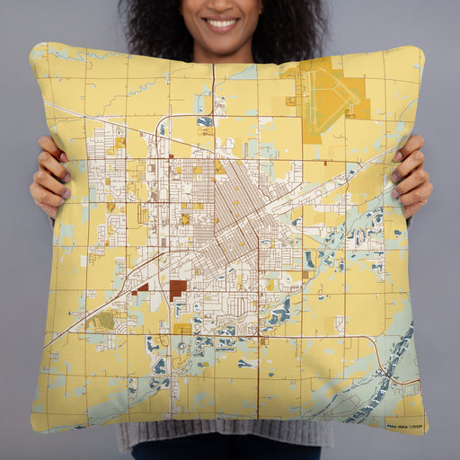 Person holding 22x22 Custom Grand Island Nebraska Map Throw Pillow in Woodblock