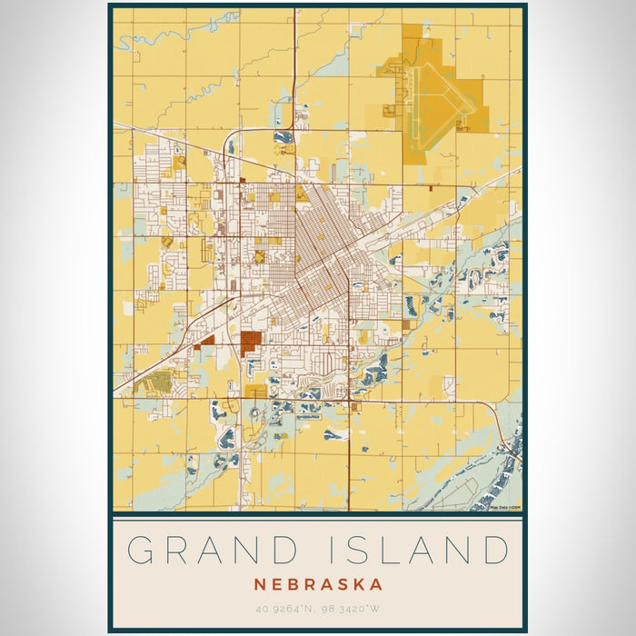 Grand Island Nebraska Map Print Portrait Orientation in Woodblock Style With Shaded Background