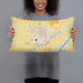 Person holding 20x12 Custom Grand Island Nebraska Map Throw Pillow in Woodblock