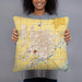 Person holding 18x18 Custom Grand Island Nebraska Map Throw Pillow in Woodblock