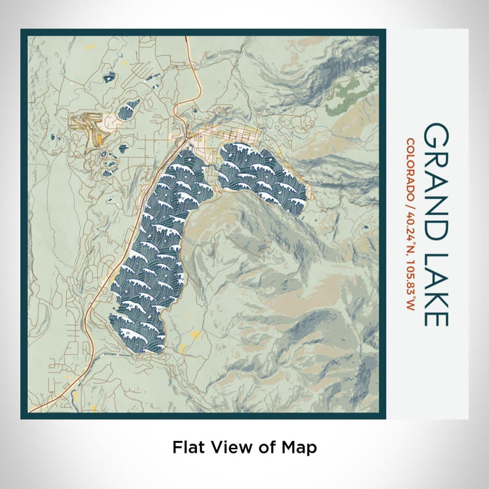 Rendered View of Grand Lake Colorado Map on 17oz Stainless Steel Insulated Tumbler in Woodblock Map Style