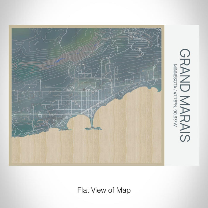 Rendered View of Grand Marais Minnesota Map on 20oz Stainless Steel Insulated Bottle with Bamboo Top with printed afternoon style map