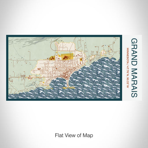 Rendered View of Grand Marais Minnesota Map on 17oz Stainless Steel Insulated Bottle with printed woodblock style map