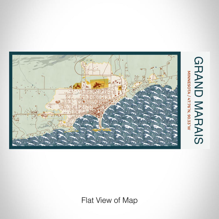 Rendered View of Grand Marais Minnesota Map on 17oz Stainless Steel Insulated Bottle with printed woodblock style map