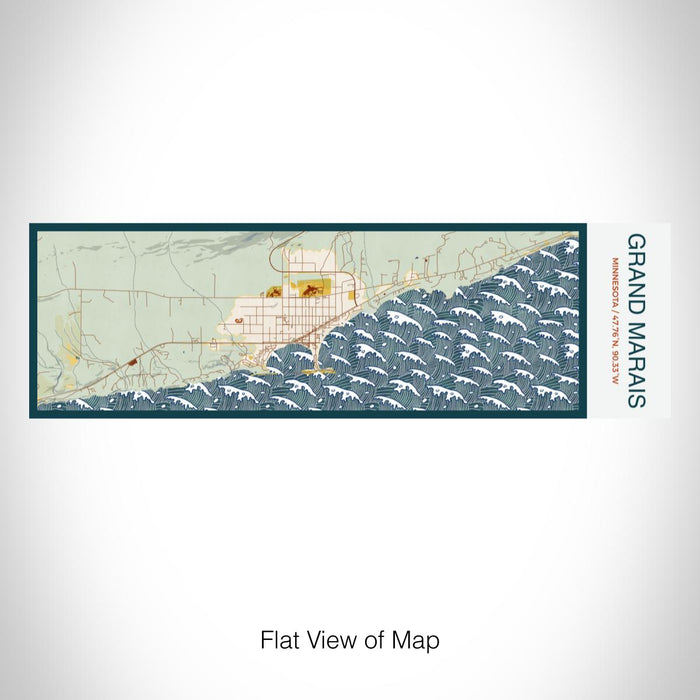 Rendered View of Grand Marais Minnesota Map on 10oz Stainless Steel Insulated Cup in Woodblock with Sliding Lid