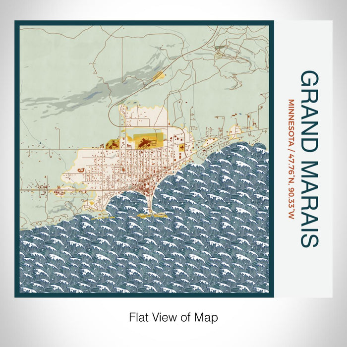 Rendered View of Grand Marais Minnesota Map on 17oz Stainless Steel Insulated Tumbler in Woodblock Map Style