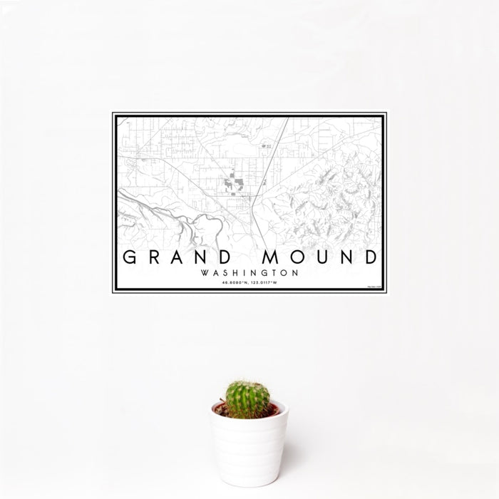 12x18 Grand Mound Washington Map Print Landscape Orientation in Classic Style With Small Cactus Plant in White Planter