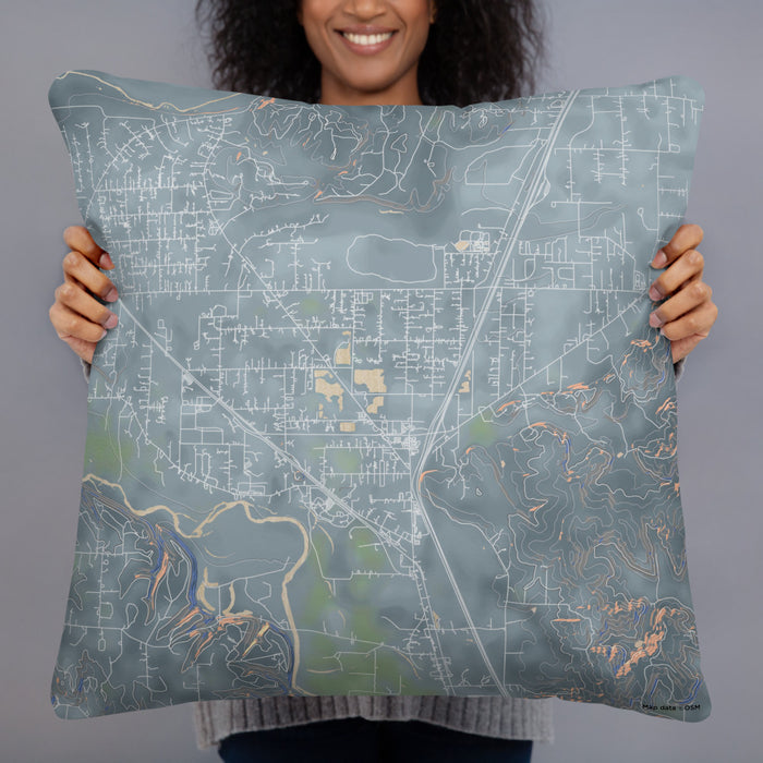 Person holding 22x22 Custom Grand Mound Washington Map Throw Pillow in Afternoon