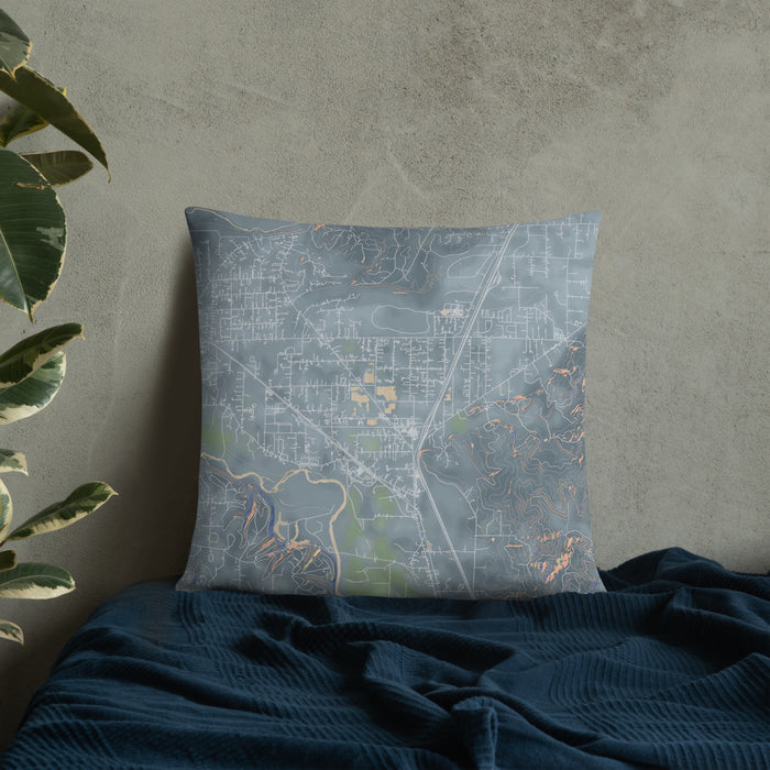 Custom Grand Mound Washington Map Throw Pillow in Afternoon on Bedding Against Wall