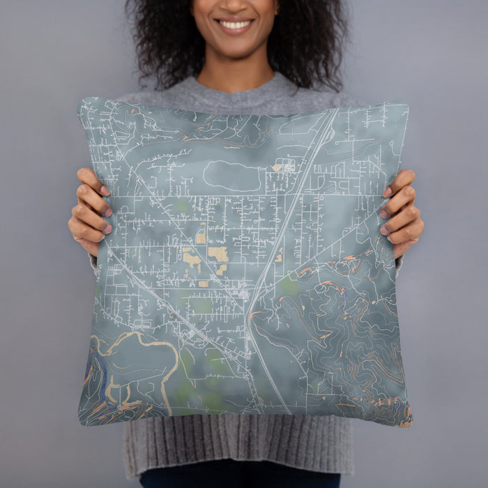 Person holding 18x18 Custom Grand Mound Washington Map Throw Pillow in Afternoon