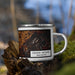 Right View Custom Grand Mound Washington Map Enamel Mug in Ember on Grass With Trees in Background