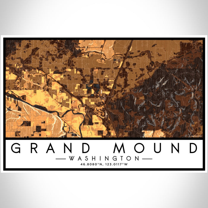 Grand Mound Washington Map Print Landscape Orientation in Ember Style With Shaded Background