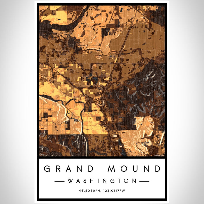 Grand Mound Washington Map Print Portrait Orientation in Ember Style With Shaded Background