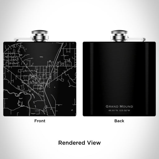 Rendered View of Grand Mound Washington Map Engraving on 6oz Stainless Steel Flask in Black