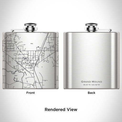 Rendered View of Grand Mound Washington Map Engraving on 6oz Stainless Steel Flask