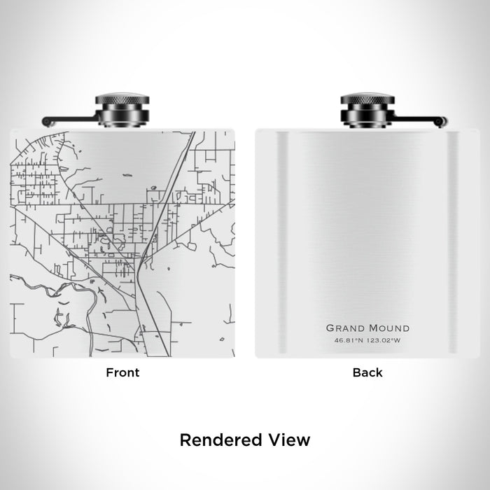 Rendered View of Grand Mound Washington Map Engraving on 6oz Stainless Steel Flask in White