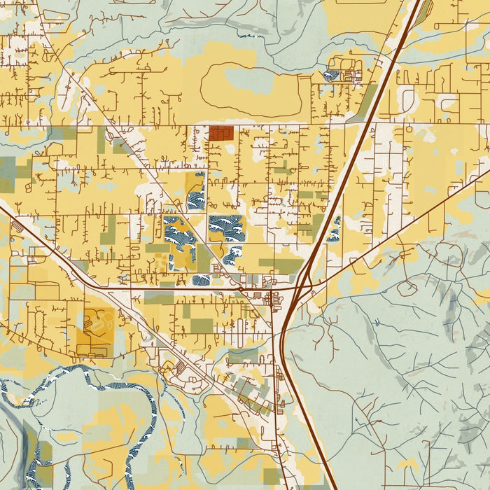 Grand Mound Washington Map Print in Woodblock Style Zoomed In Close Up Showing Details