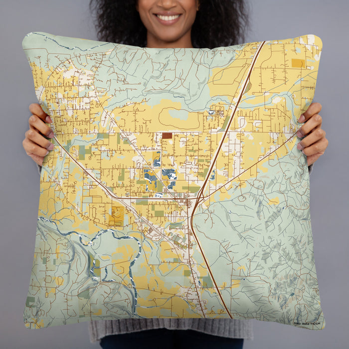 Person holding 22x22 Custom Grand Mound Washington Map Throw Pillow in Woodblock