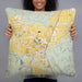 Person holding 22x22 Custom Grand Mound Washington Map Throw Pillow in Woodblock