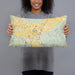 Person holding 20x12 Custom Grand Mound Washington Map Throw Pillow in Woodblock