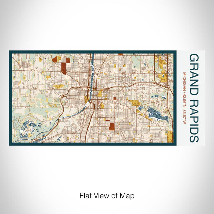 Rendered View of Grand Rapids Michigan Map on 17oz Stainless Steel Insulated Bottle with printed woodblock style map