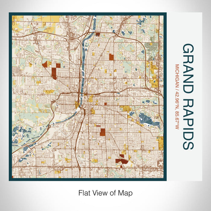 Rendered View of Grand Rapids Michigan Map on 17oz Stainless Steel Insulated Tumbler in Woodblock Map Style