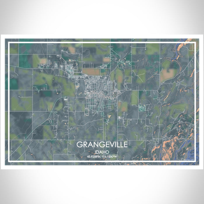 Grangeville Idaho Map Print Landscape Orientation in Afternoon Style With Shaded Background