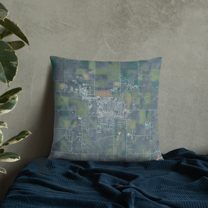 Custom Grangeville Idaho Map Throw Pillow in Afternoon on Bedding Against Wall