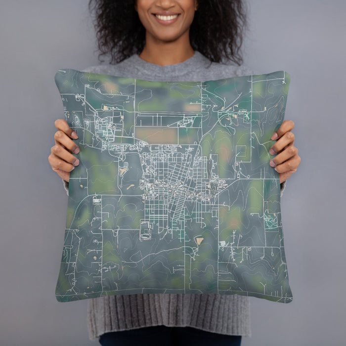 Person holding 18x18 Custom Grangeville Idaho Map Throw Pillow in Afternoon