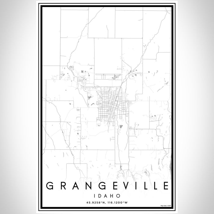 Grangeville Idaho Map Print Portrait Orientation in Classic Style With Shaded Background